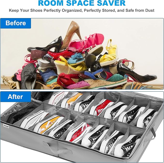INAYA Under Bed Shoe Storage Organizer Set of 2, Fits 32 Pairs, Underbed Shoe - Image 6