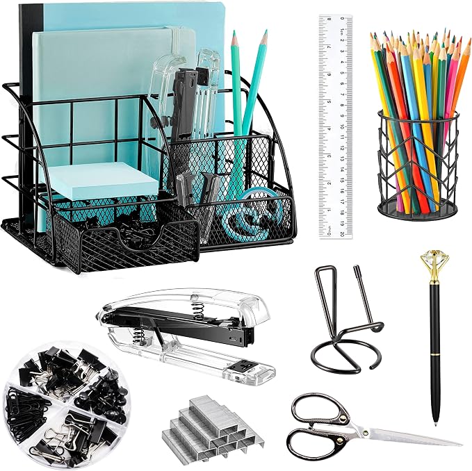 KAAKOW Black Desk Organizers and Accessories Office Supplies Set Stapler by KAAKOW
