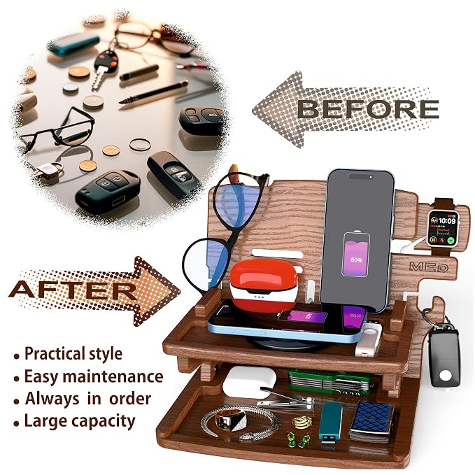 MED Wood Phone Docking Station – Nightstand Desk Organizer - Image 2
