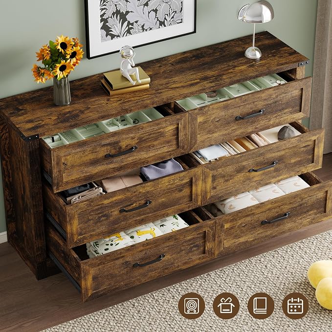 6-Drawer Dresser for Bedroom, Modern Wooden Chest of Drawers - Image 4