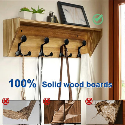 WEBI Wall Shelf with Hooks Underneath, 24” Long Wall Mounted Coat Rack with - Image 4