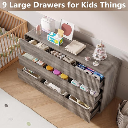 Dresser for Bedroom with 9 Drawers, Fluted Chest of Drawers with Round Curved - Image 3
