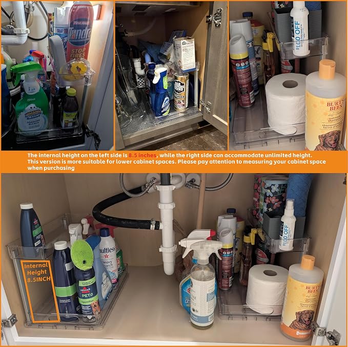 Yieach 2 Pack 14.6″ Deep Pull Out Under Sink Organizer, 10.8″ High 2 Tier Slide - Image 5