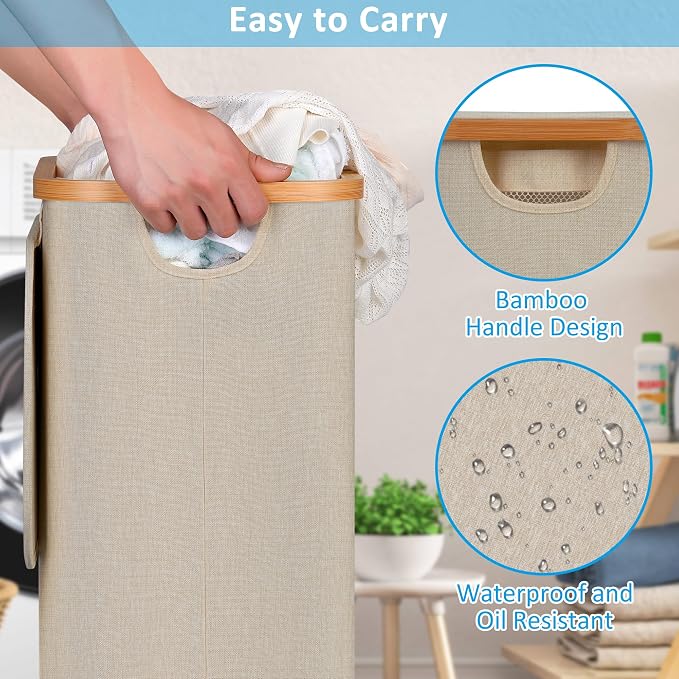 efluky Laundry Basket with Wheels, Tall Rolling Laundry Hamper with Lid and - Image 3