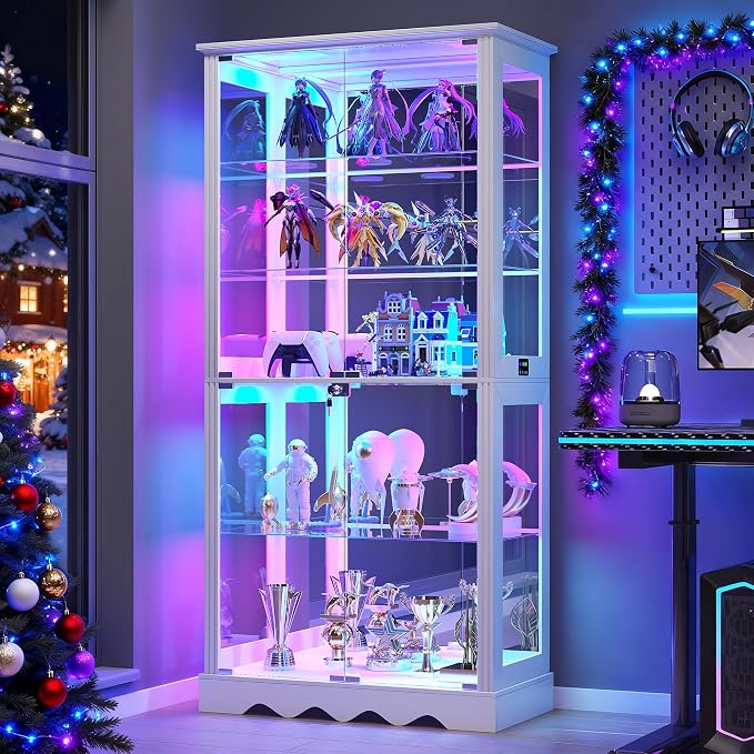 Glass Display Cabinet with RGB Light, 5-Tier Curio Cabinet by CraftYourIdealHomeLife