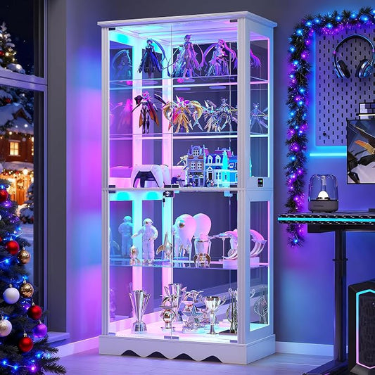 Glass Display Cabinet with RGB Light, 5-Tier Curio Cabinet by CraftYourIdealHomeLife