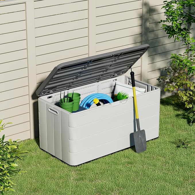 100 Gallon Plus Resin Deck Box, Waterproof Outdoor Storage Box - Image 2