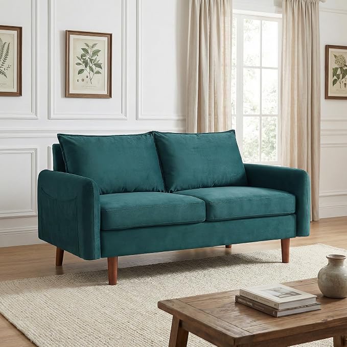 56.1" Round armrest Velvet Loveseat Sofa, mid-Century Modern Style, Luxurious - Image 3