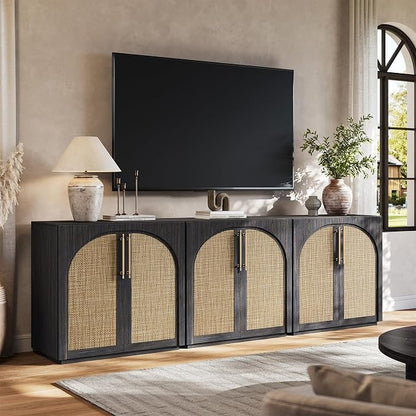 Sideboard Cabinet with Rattan Doors, Adjustable Shelves, Boho Credenza - Image 3