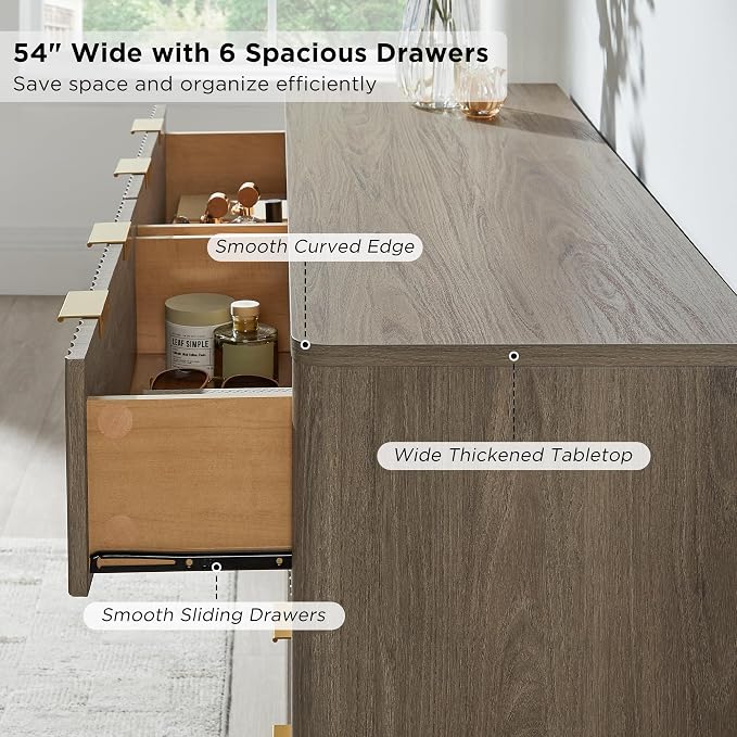 T4TREAM Fluted 6 Drawers Dresser, Curved Profile Design, Dresser TV Stand - Image 4