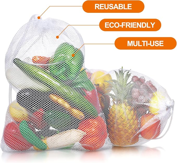 TecUnite 10 Pcs Mesh Bags Drawstring Laundry Bags Large Nylon Mesh Gift - Image 2