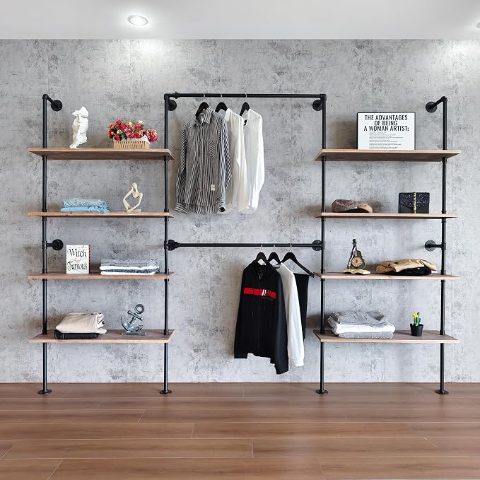 Industrial Pipe Clothing Rack, Wall Mounted Garment Hanging Rack by Anynice