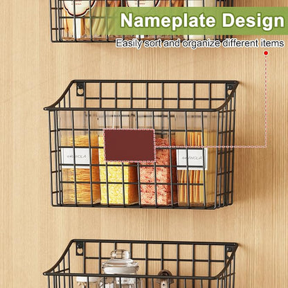 Wall Basket with Label Plate & 5 S-Hooks –4 Pack Hanging Wire Basket - Image 2