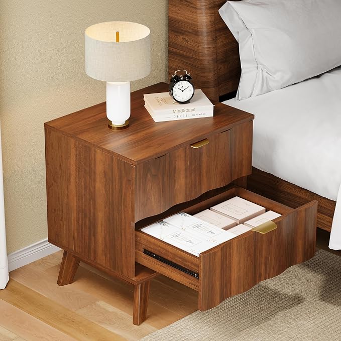 Nightstand, Bedside Table with 2 Drawers and Metal Handles, Sofa Side End Table - Image 4