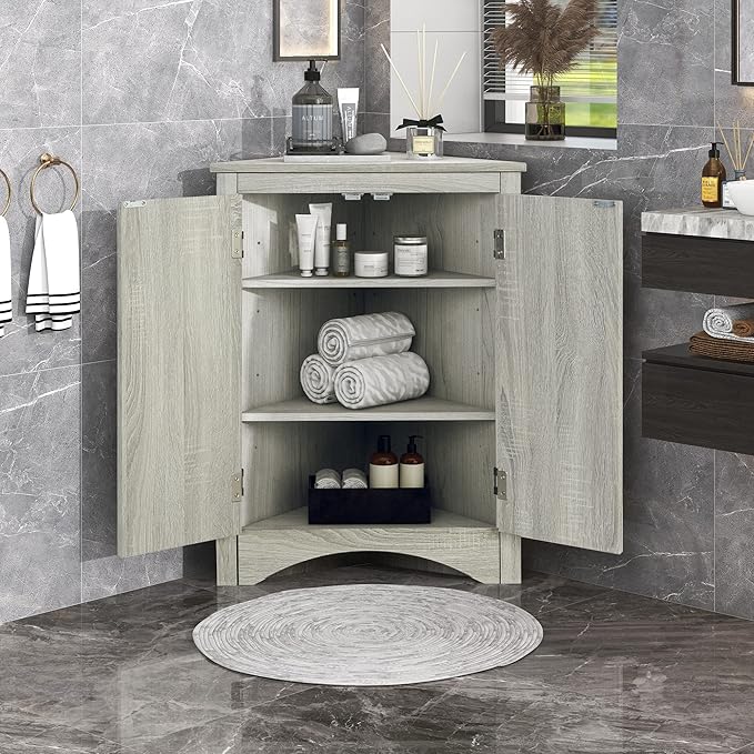 GDFStudio 31.5" H Triangle Corner Bathroom Storage Cabinet by GDFStudio