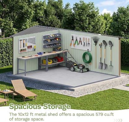 Patiowell 10x12 FT Metal Storage Shed, Heavy-Duty Outdoor Storage - Image 6