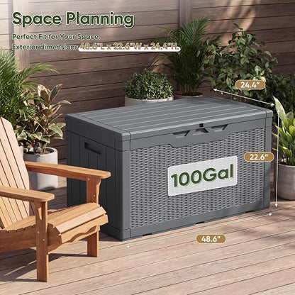 Flamaker Outdoor Storage Box 100 Gallon Waterproof Resin Deck Box Delivery Box - Image 4