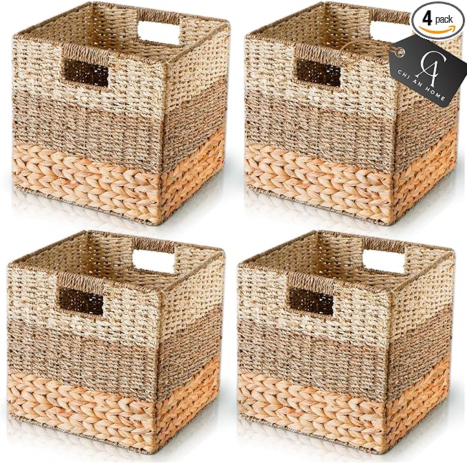 12x12 Storage Cube Bins Wicker Storage Basket by ChiAnHome