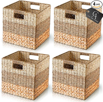 12x12 Storage Cube Bins Wicker Storage Basket by ChiAnHome