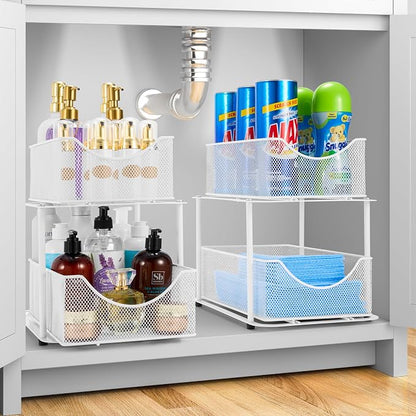 Sorbus 2 Tier Under Sink Bathroom Organizers and Storage, Strong Steel Mesh - Image 2