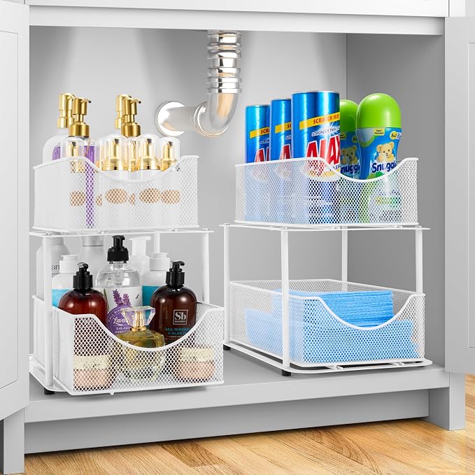 Sorbus 2 Sets of 2 Tier Metal Under Sink Organizer - Image 2