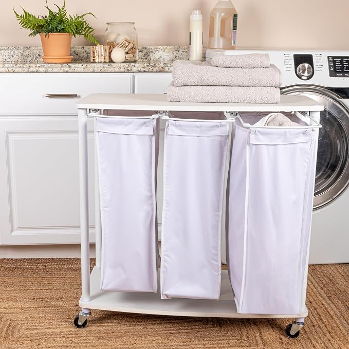 Household Essentials 3-Bag Laundry Sorter, Smooth Laminate Shelving, Sturdy - Image 3