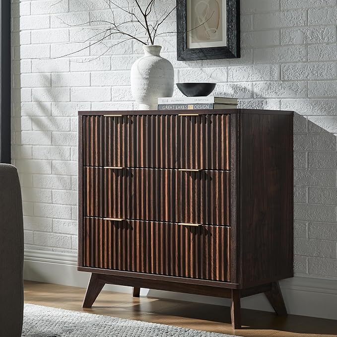T4TREAM Fluted 3 Drawers Nightstand, Oversized Extra Large Modern Side Table - Image 3