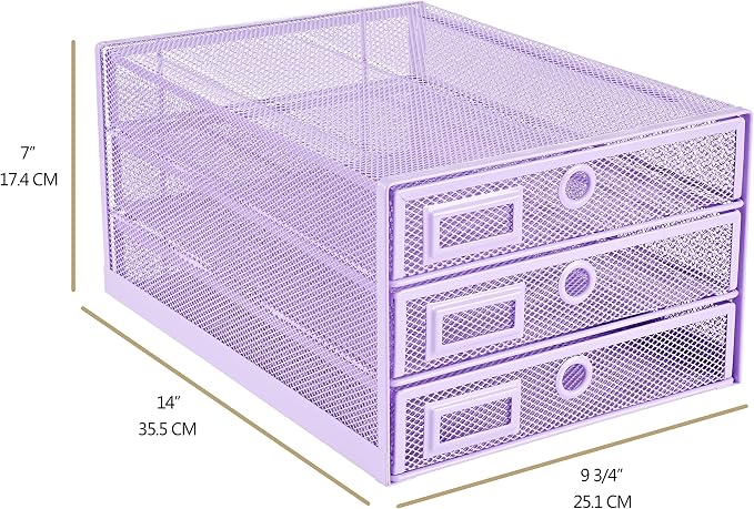 Annova Desk Organizer Wire Mesh 3 Tier Sliding Drawers Paper - Image 2