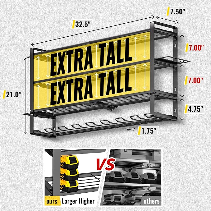 Large Power Tool Organizer Wall Mount, Heavy Duty Metal Tool Storage Rack Loads - Image 2