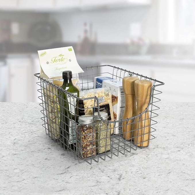 Spectrum Wire Scoop Basket Storage Bin Industrial Gray Nesting Metal Baskets - Image 5