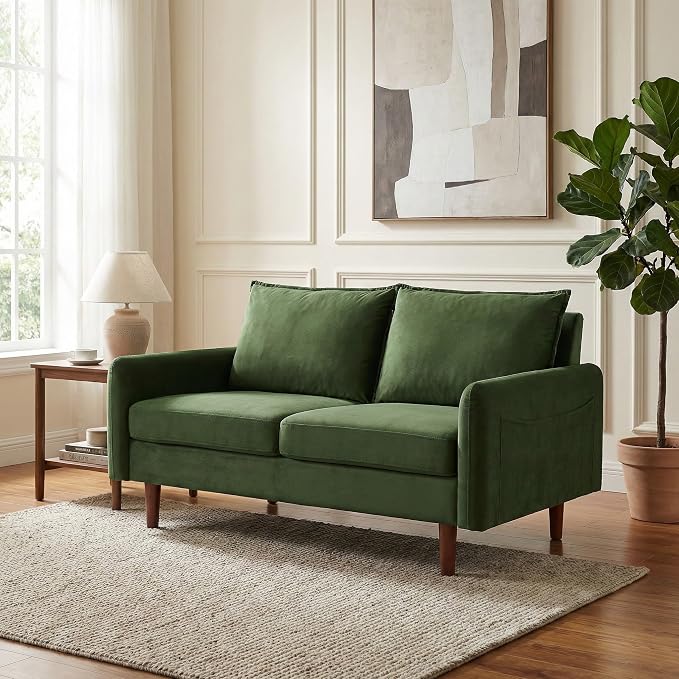 56.1" Round armrest Velvet Loveseat Sofa, mid-Century Modern Style, Luxurious - Image 4