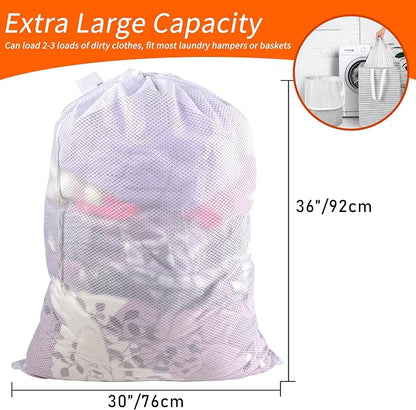 Polecasa 2 Pack Heavy Duty Diamond Mesh Laundry Bag, Drawstring & ID Tag - Image 3