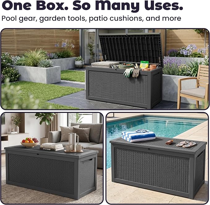 PatioZen 330 Gallon Outdoor Storage Box, Heavy Duty Resin Large Deck Box - Image 8