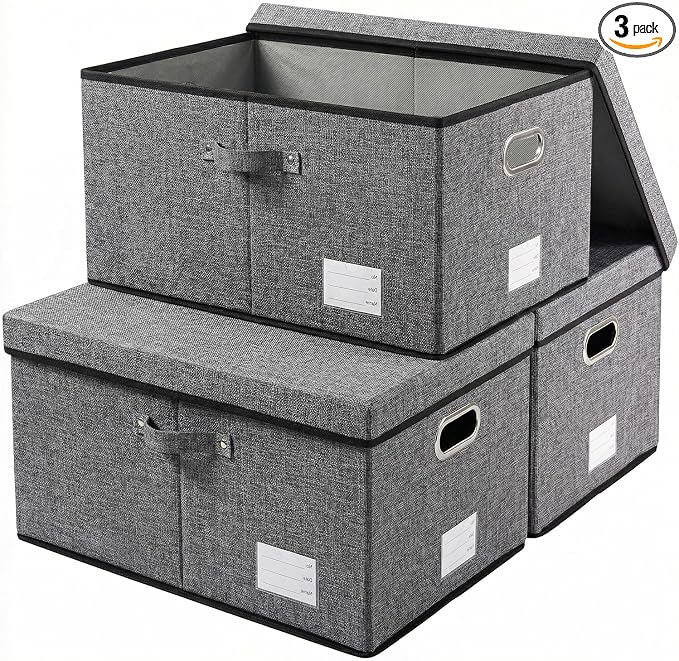PRANDOM Storage Bins with Lids Linen Fabric Foldable Storage Boxes Organizer by Prandom