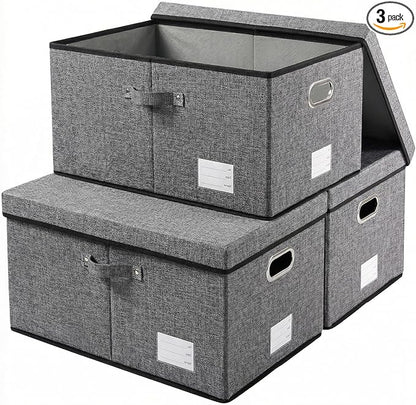 PRANDOM Storage Bins with Lids Linen Fabric Foldable Storage Boxes Organizer by Prandom