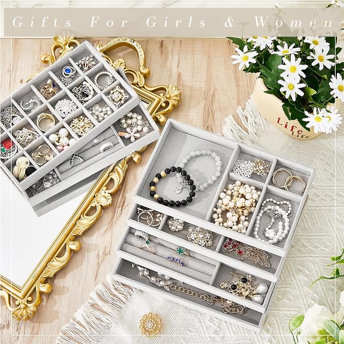 Junkin 18 Pcs Velvet Jewelry Tray, Stackable Jewelry Organizer Trays - Image 7