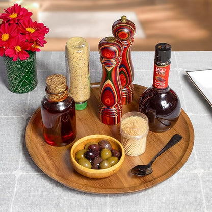 TB Home Acacia Wood Lazy Susan Organizer Kitchen Turntable - Image 4