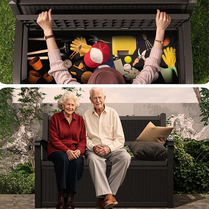 PatioZen 80 Gallon Outdoor Storage Bench Deck Box Waterproof Lockable, Outdoor - Image 7