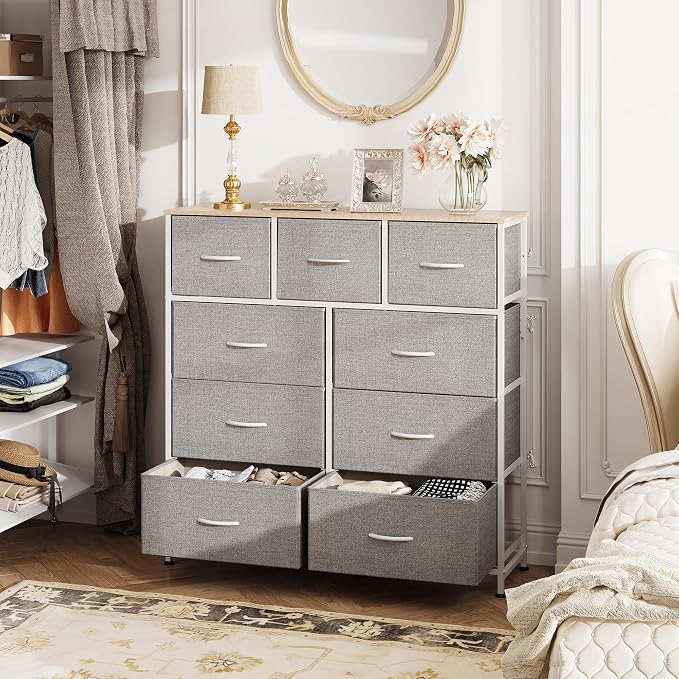 WLIVE Tall Dresser for Bedroom, 9 Drawer Chest of Drawers, Light Grey | 9 roomy - Image 2