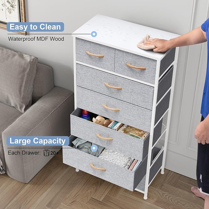 Fabric Dresser with 7 Drawers, Vertical Storage Tower | Sturdy Steel Frame - Image 5