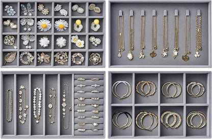 Velvet Jewelry Drawer Organizer Trays – Large Grey Stackable Jewelry Storage by pickpiff