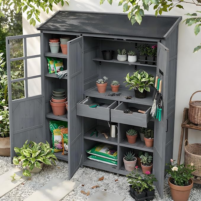 Merax Potting Bench with Hutch, 71.6" H Solid Fir Wood Garden Workstation by Merax