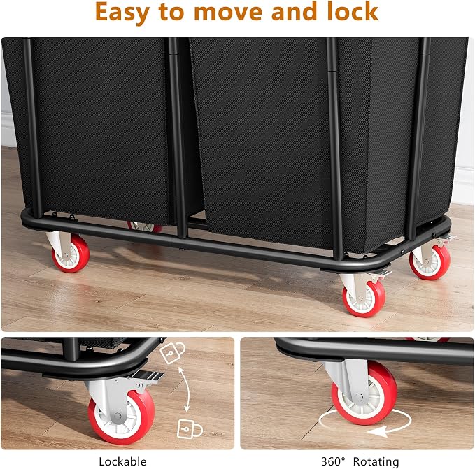 Large laundry hamper with Wheels, 2 Bag 360L Big Rolling Laundry Basket Sorter - Image 6