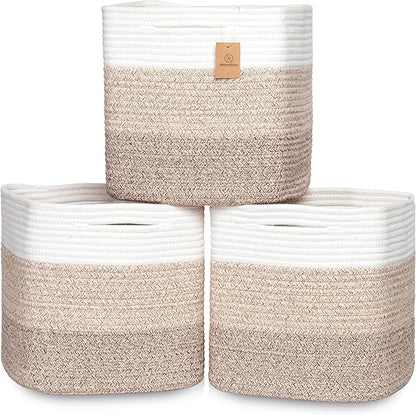 NaturalCozy 13 Inch Cube Storage Bins Cotton Rope Woven Baskets by NaturalCozy