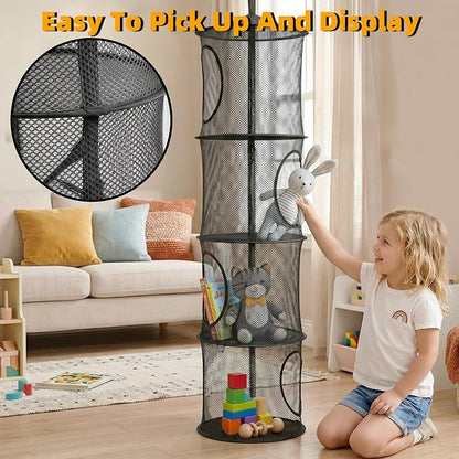 Hanging Stuffed Animal Storage Hammock Net 4 Tiers, Holds Plushies, Foldable - Image 5