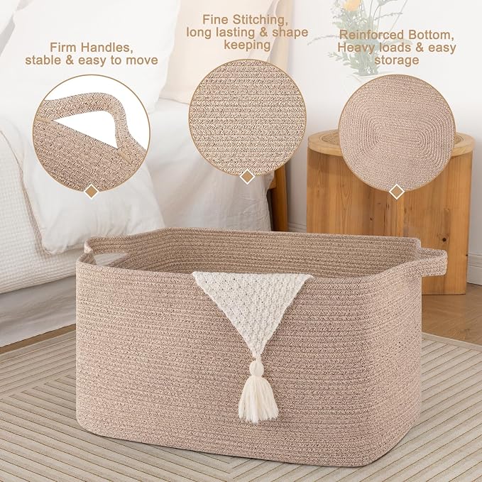 95L Large Storage Basket, Cotton Rope Woven Blanket Basket, Toy Storage - Image 5