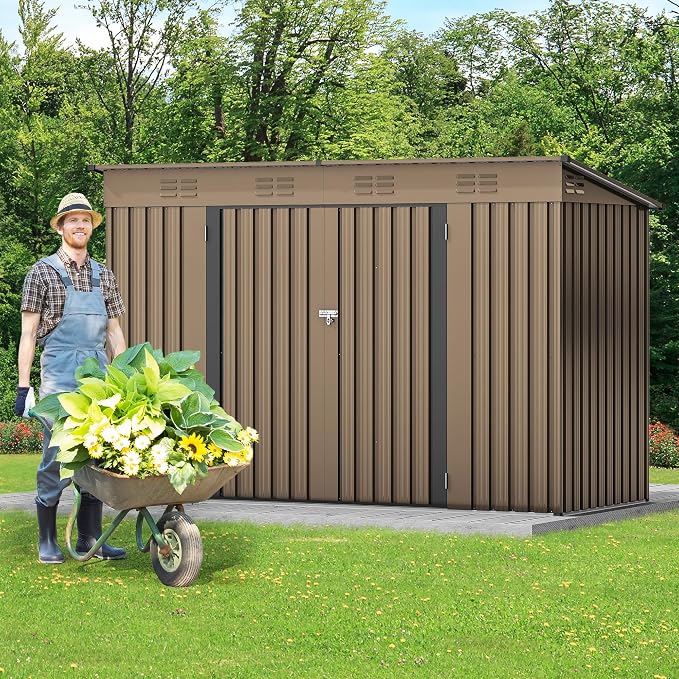 DWVO 9' x 4' Outdoor Storage Shed, Large Metal Tool Sheds, Heavy Duty Storage - Image 2