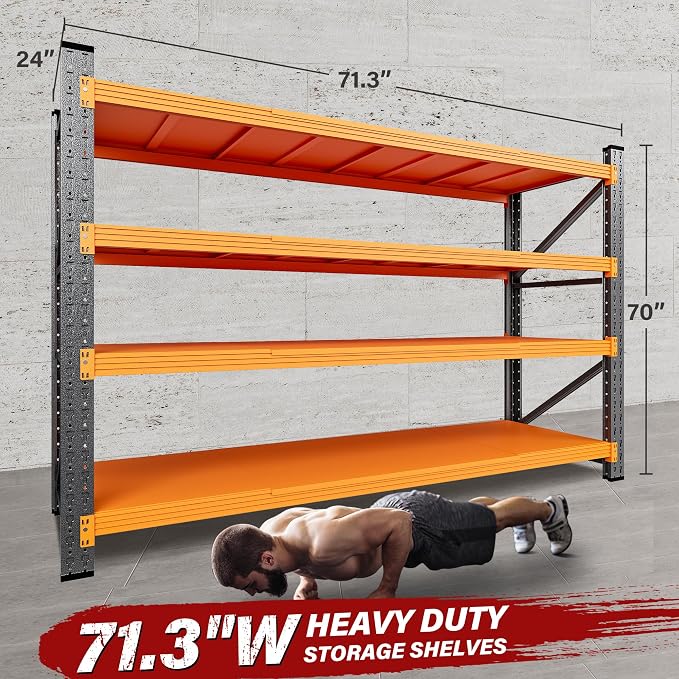 71.3" Wide Heavy Duty Garage Shelving Units, 5000LBS Deep Storage Shelves - Image 2