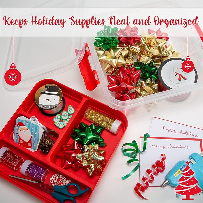 Simplify 5 Compartment Gift Supply Storage Box | 2 Tier Box | Red | Clear Top - Image 3
