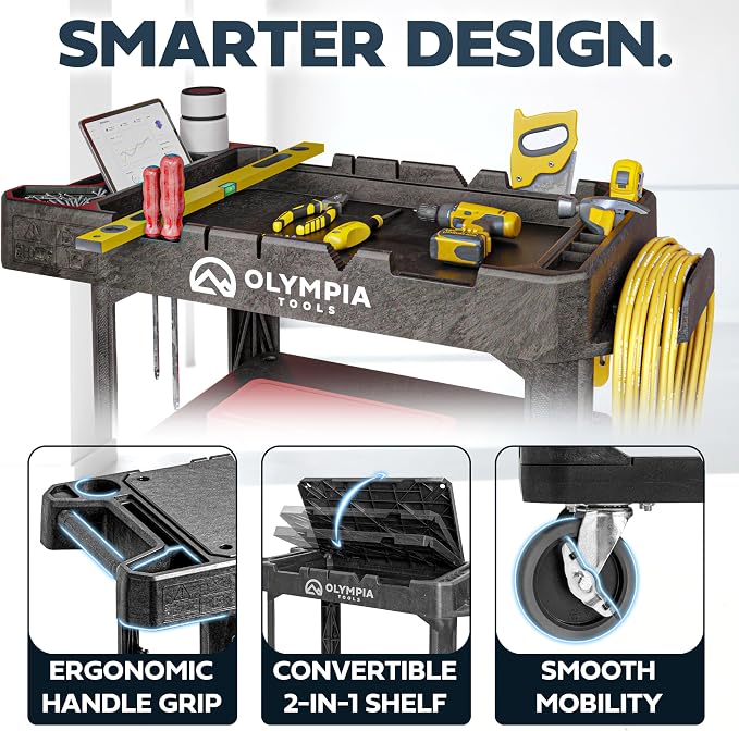 Olympia Tools 2-in-1 Heavy Duty Utility Work Cart, Rolling Tool Cart - Image 6